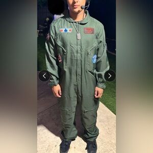Top Gun Flight Suit Coveralls Mens Large Olive Green Nick Bradshaw Goose Costume